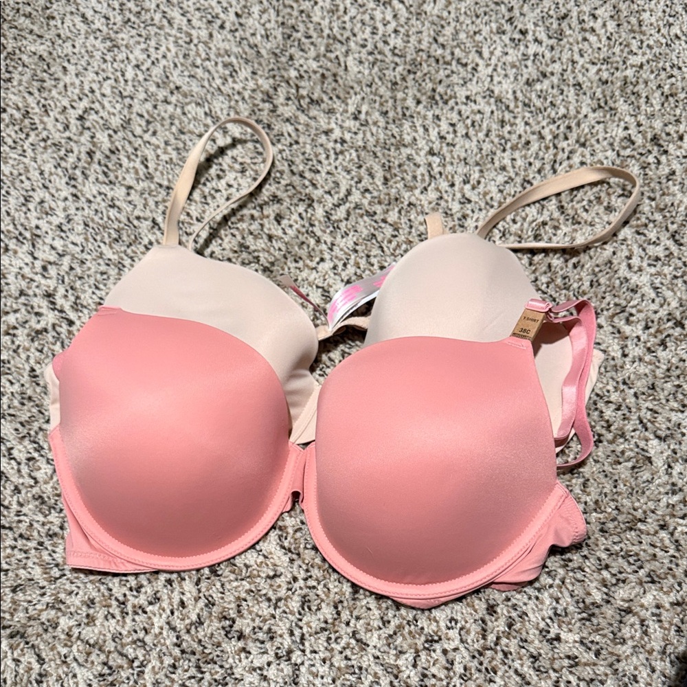 PINK Women's Pink and Cream Bra Set